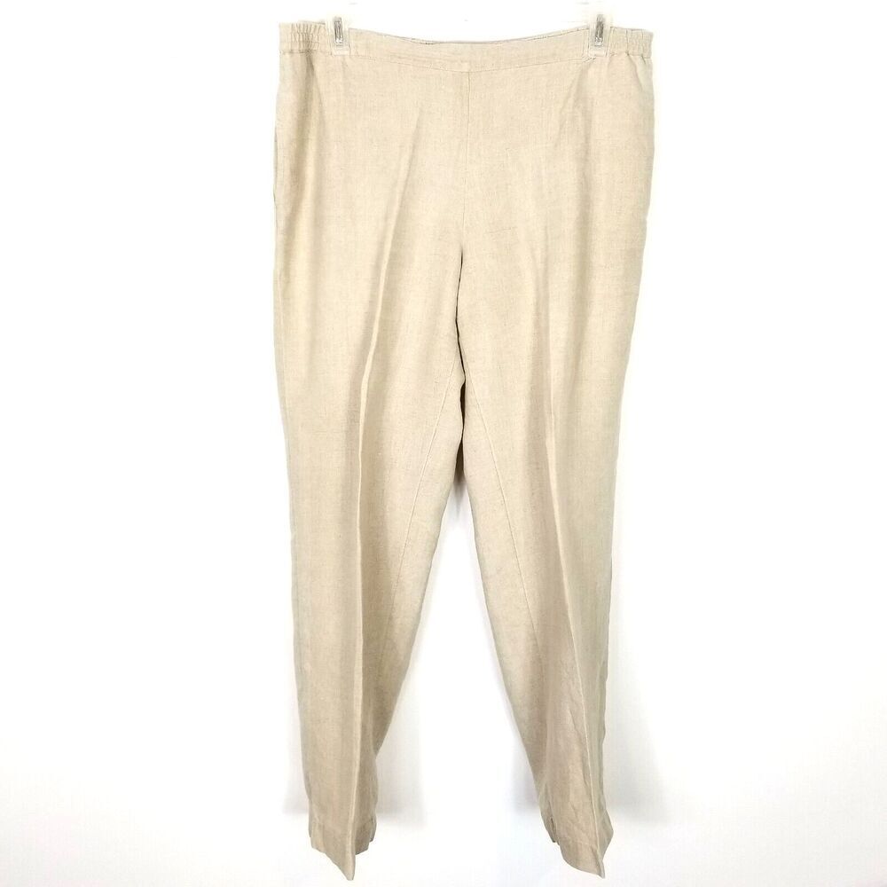 J.Jill Women Linen Pull On Pants Sz L Oatmeal Casual Beach Vacation Office